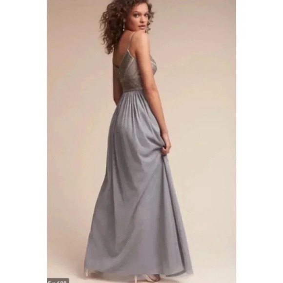 NWT Anthropologie BHLDN Adrianna Papell Aida Maxi Dress in Silver Gray Beaded - Picture 5 of 12